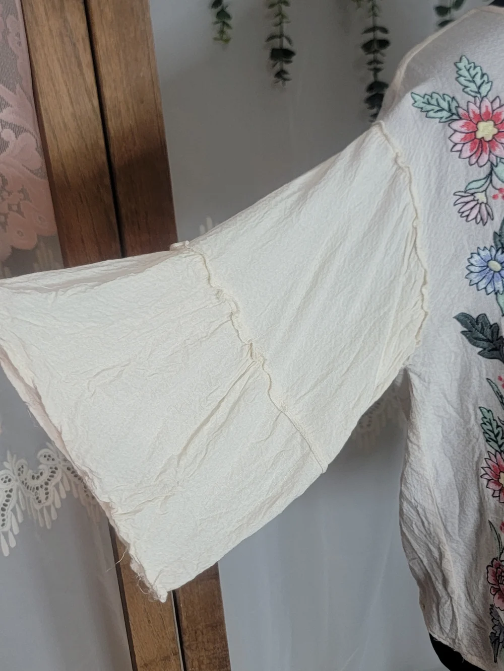Blue Rain Ivory Embroidered Boho Peasant Blouse | Crochet Lace Tassel Tie Top